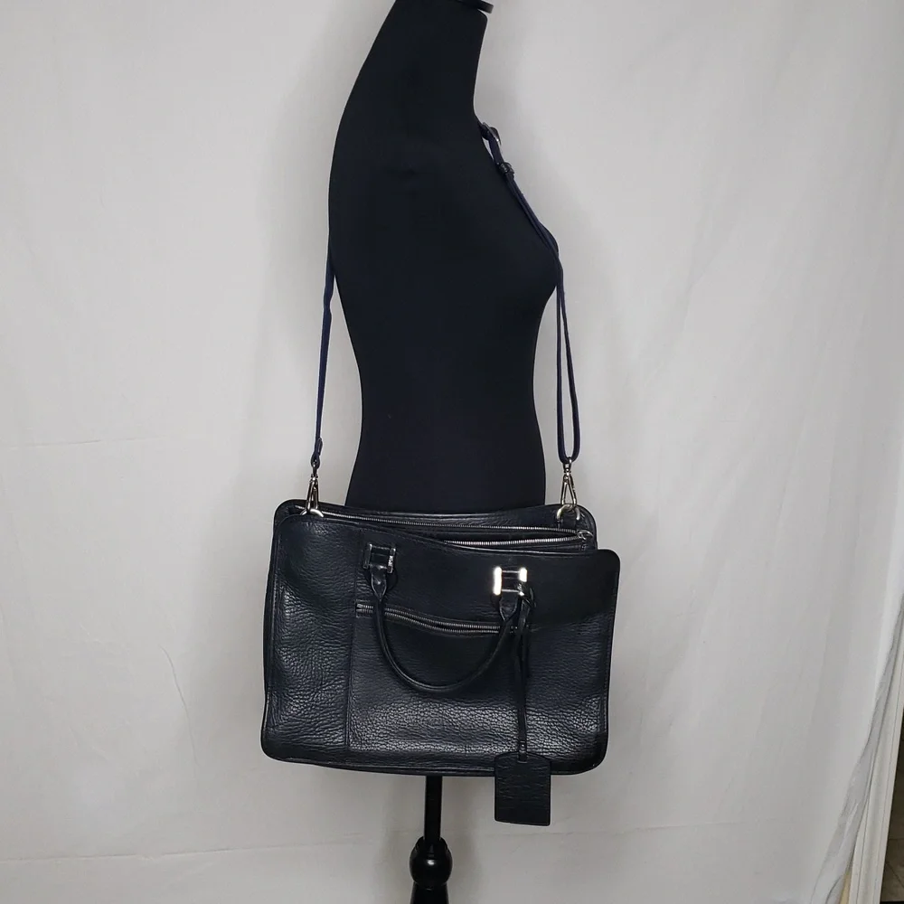 MCM Unisex Black Leather Messenger Laptop Bag Designer Convertible Professional